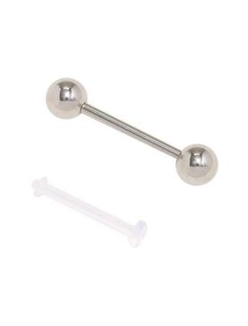 14G Steel Basic Tongue Barbell & Retainer 2 Pack, , hi-res