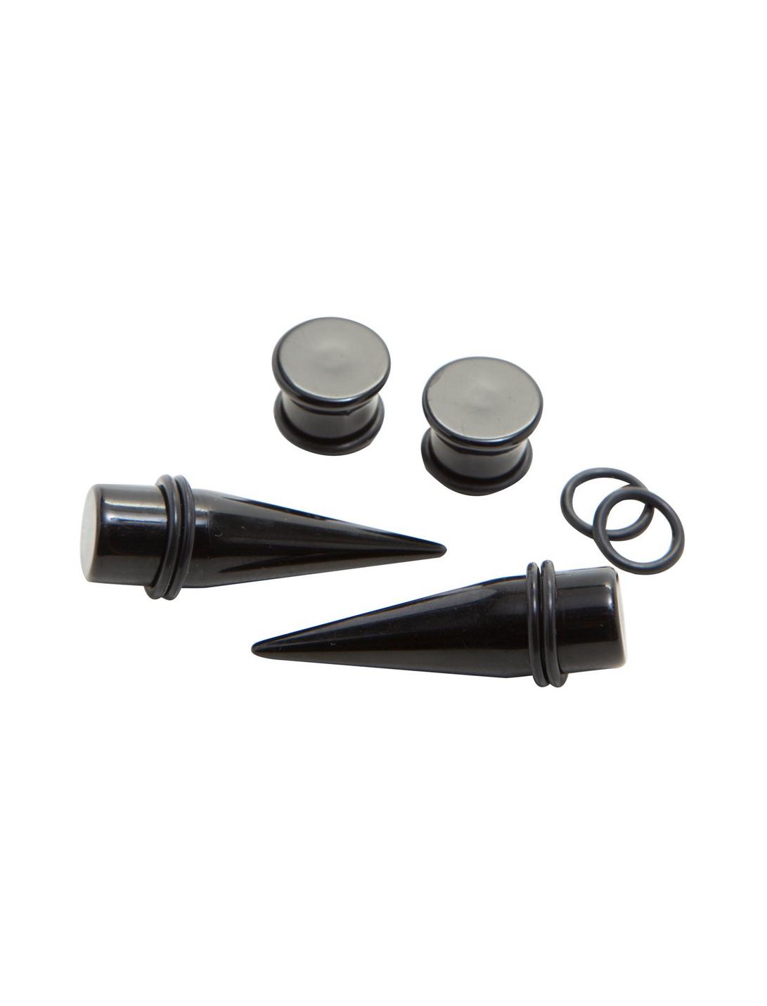 Acrylic Black Taper & Plug 4 Pack, BLACK, hi-res