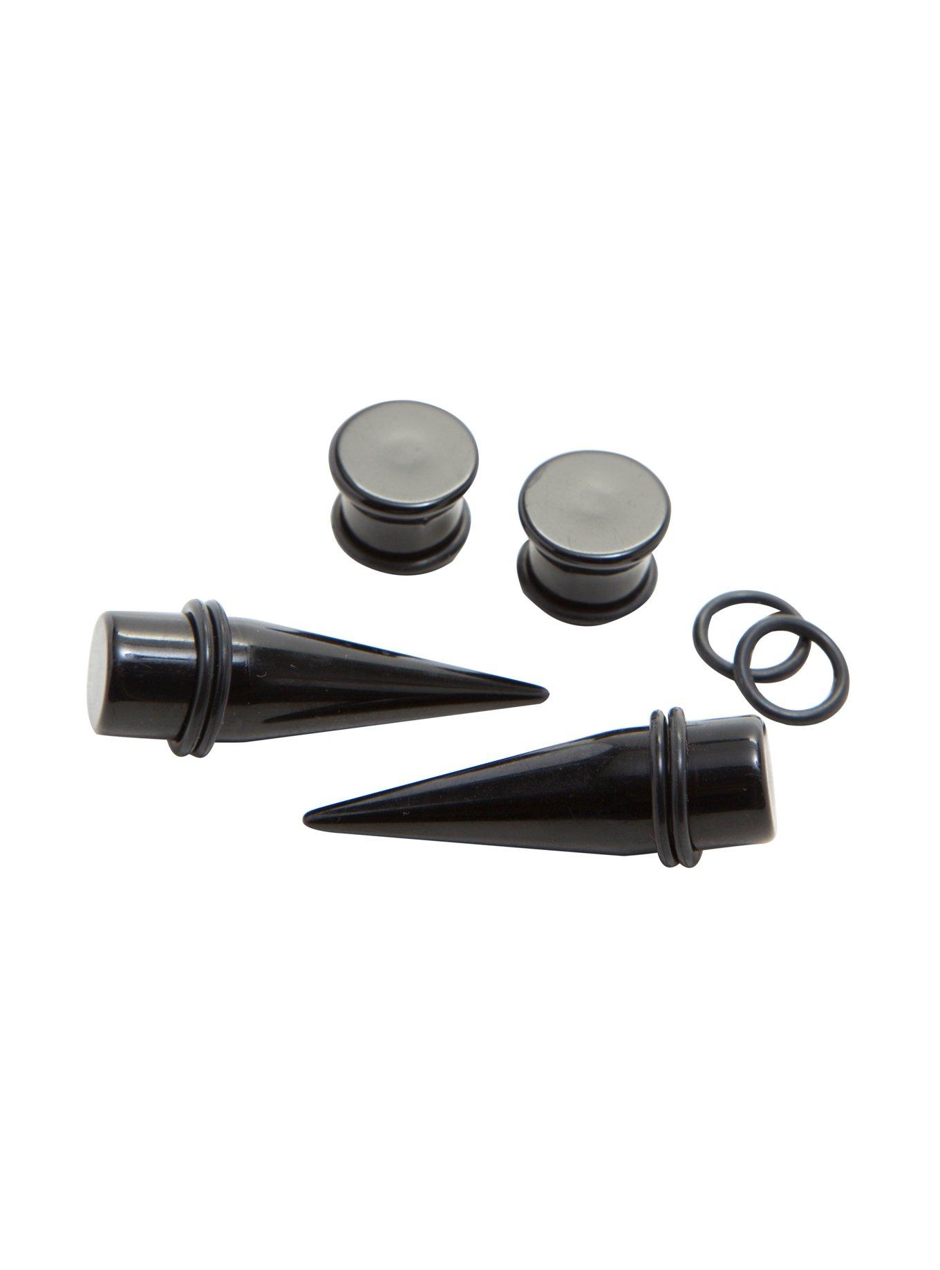 Acrylic Black Taper & Plug 4 Pack, BLACK, hi-res