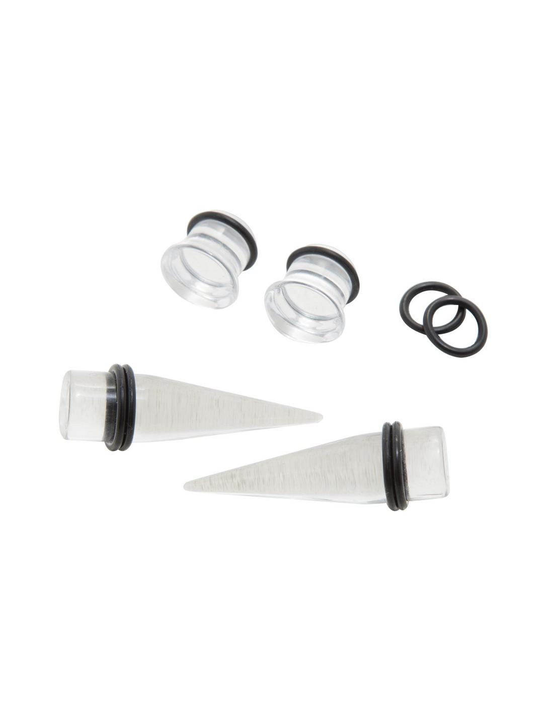 Acrylic Clear Taper & Plug 4 Pack, CLEAR, hi-res