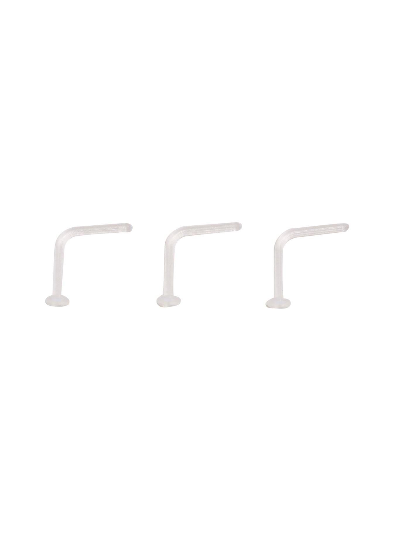 Basic L-Shaped Bioplast Nostril Retainer 3 Pack, CLEAR, hi-res