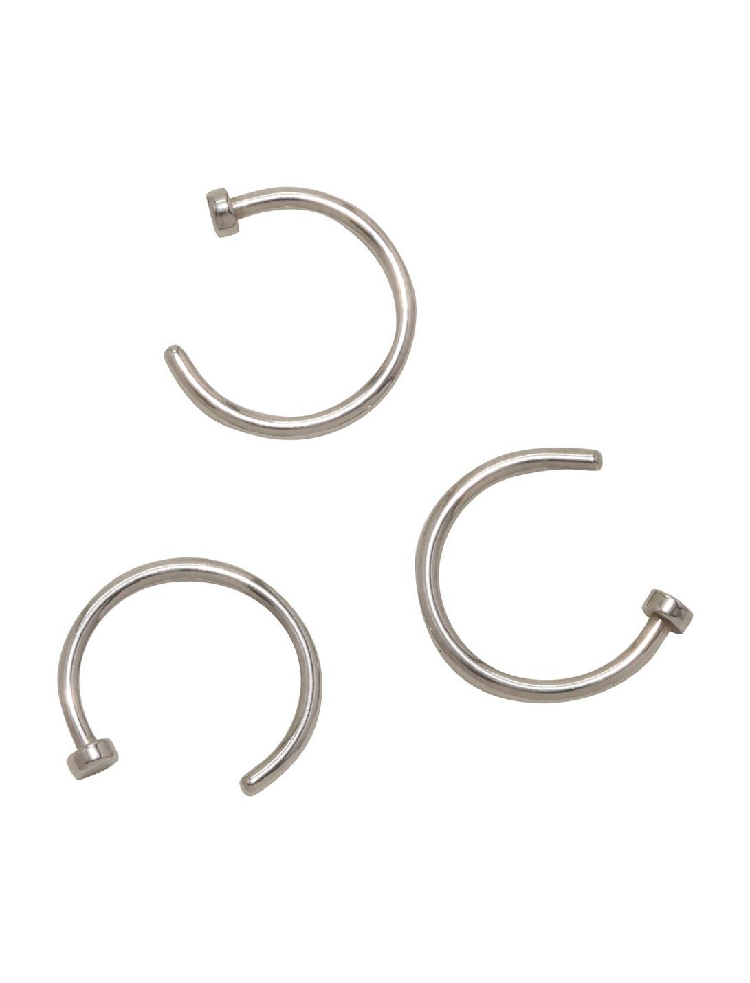 Steel Basic Nose Open Hoop 3 Pack, SILVER, hi-res
