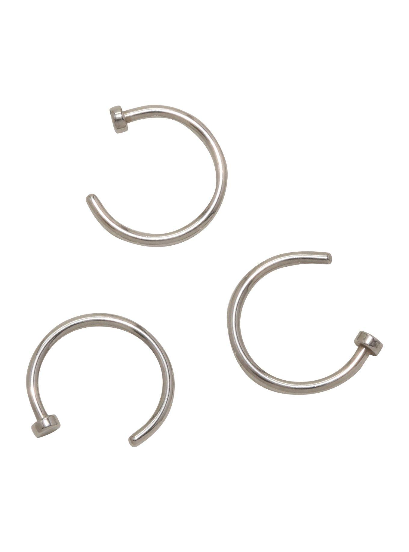 Steel Basic Nose Open Hoop 3 Pack, SILVER, hi-res