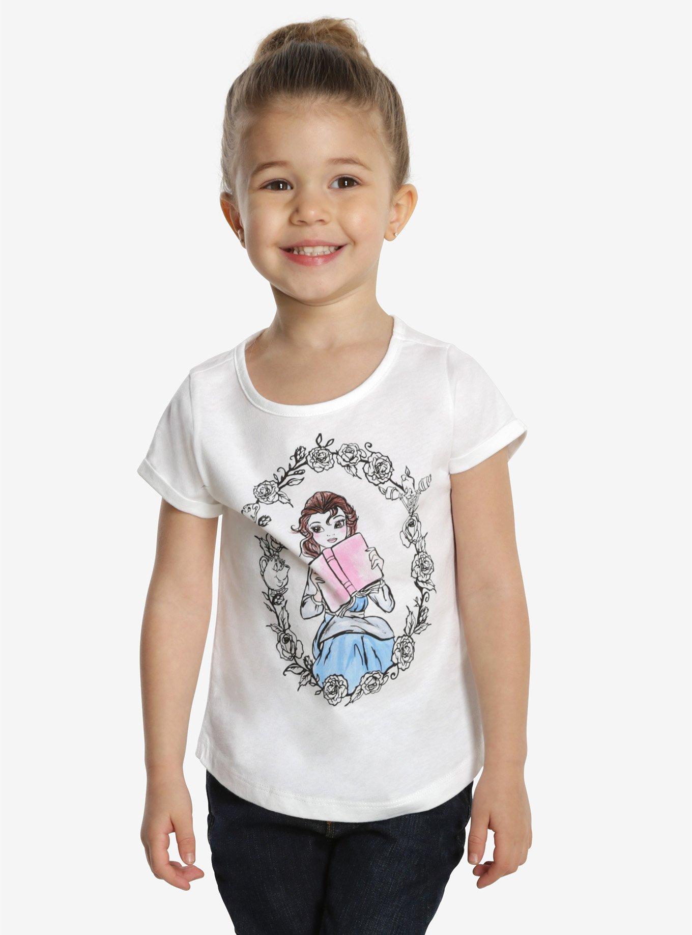 Disney Beauty And The Beast Belle Rose Frame Toddler Tee - BoxLunch Exclusive, WHITE, hi-res
