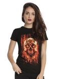 Slayer Skull Flames Flag Girls T-Shirt, BLACK, hi-res