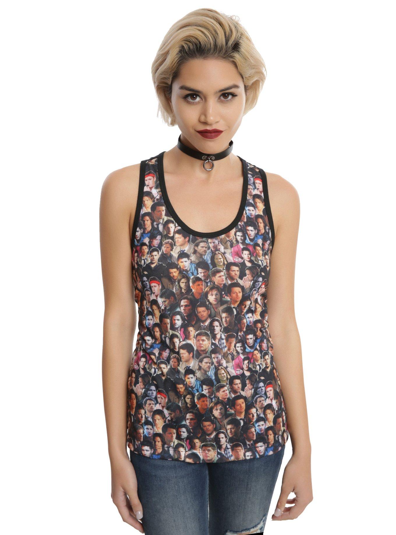 Supernatural Winchesters & Castiel Collage Girls Tank Top, BLACK, hi-res