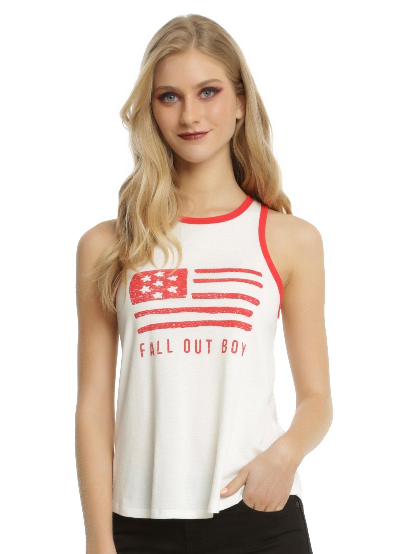 Fall Out Boy Flag Girls Ringer Tank Top, WHITE, hi-res