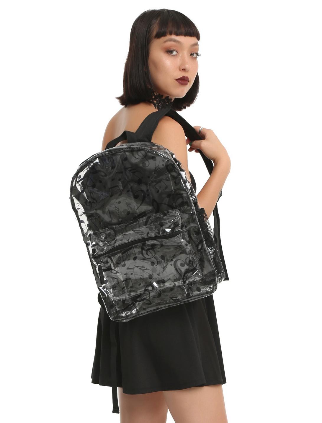 Clear Music Note Print Backpack, , hi-res