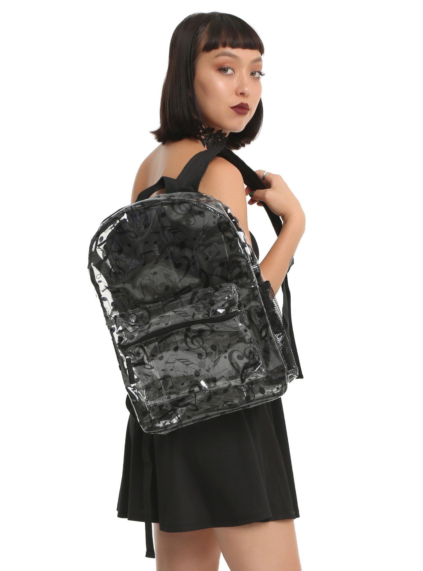 Clear Music Note Print Backpack, , hi-res