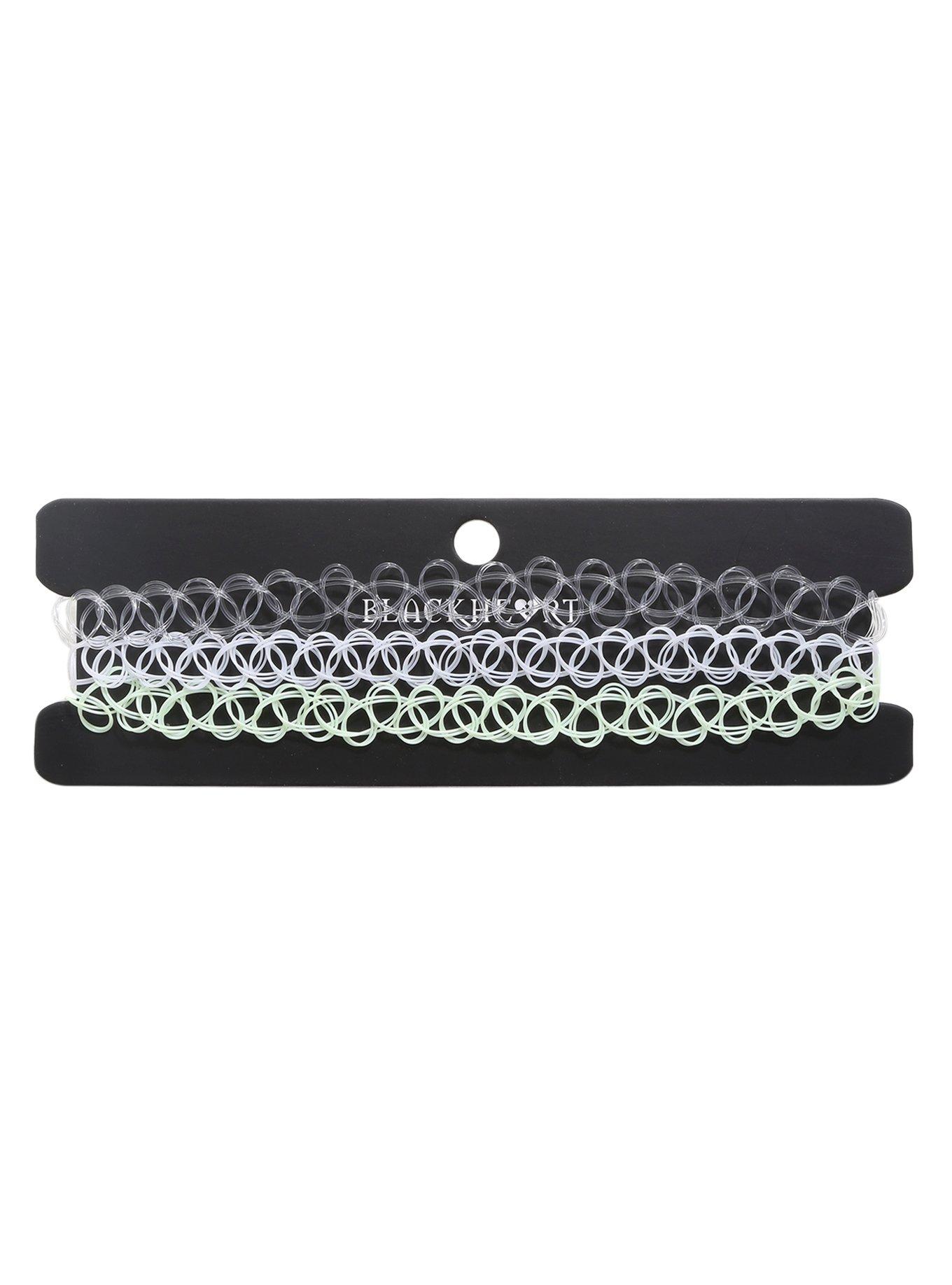 Blackheart Mint White & Clear Tattoo Choker Set, , hi-res