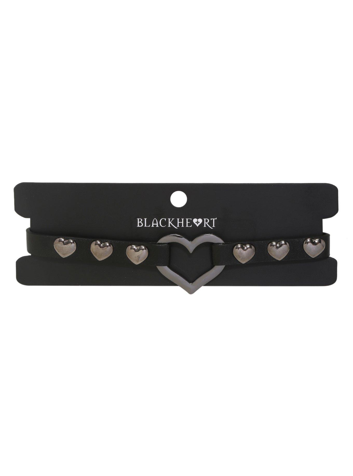 Blackheart Hematite Heart-Ring Faux Leather Choker, , hi-res