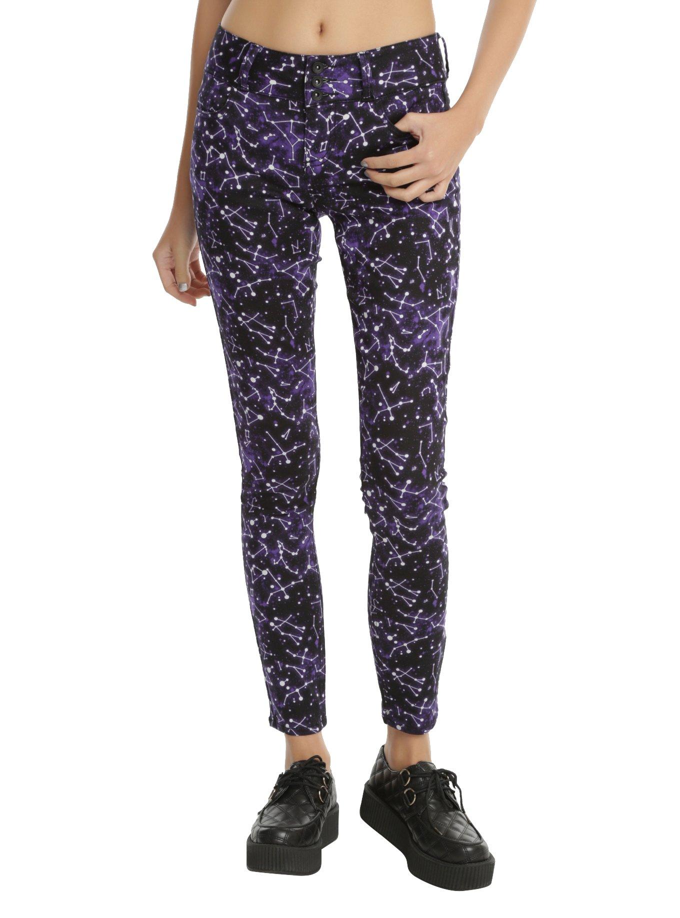 Blackheart Constellation Print Purple Super Skinny Jeans, BLUE, hi-res