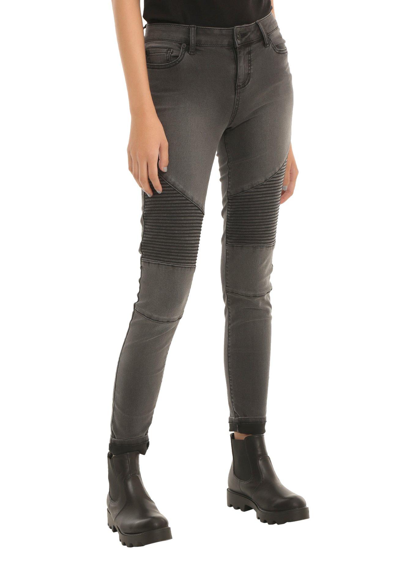 Blackheart Grey Moto Skinny Jeans, BLACK, hi-res