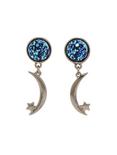 Blackheart Moon & Star Blue Raw Stone Dangle Earrings, , hi-res