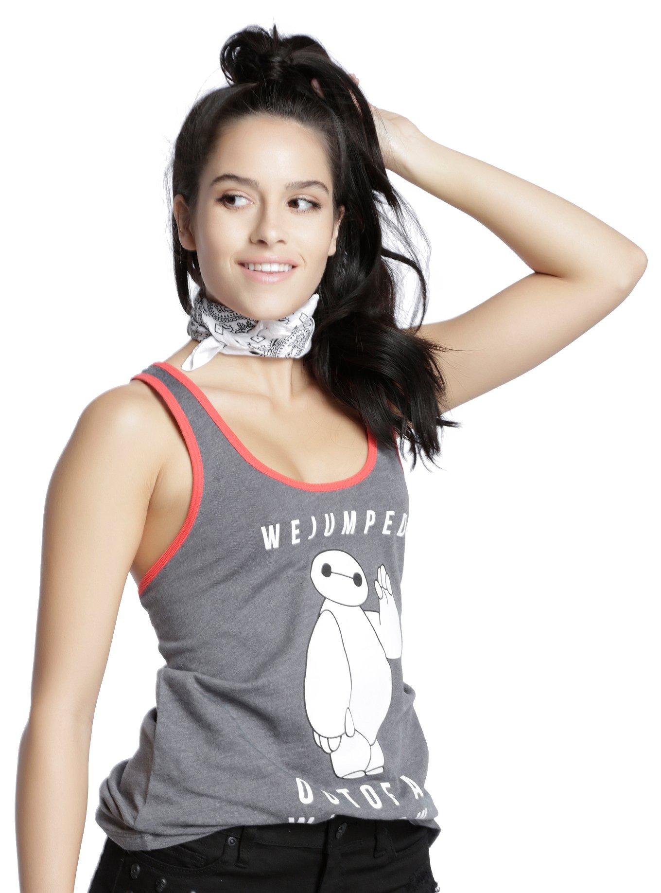 Disney Big Hero 6 We Jumped Out Of A Window Baymax Girls Ringer Tank Top, GREY, hi-res