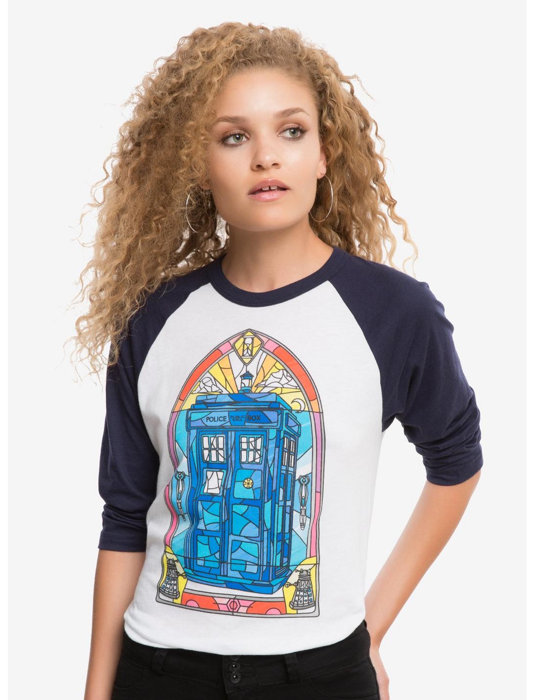 Doctor Who Stained Glass TARDIS Raglan, WHITE, hi-res
