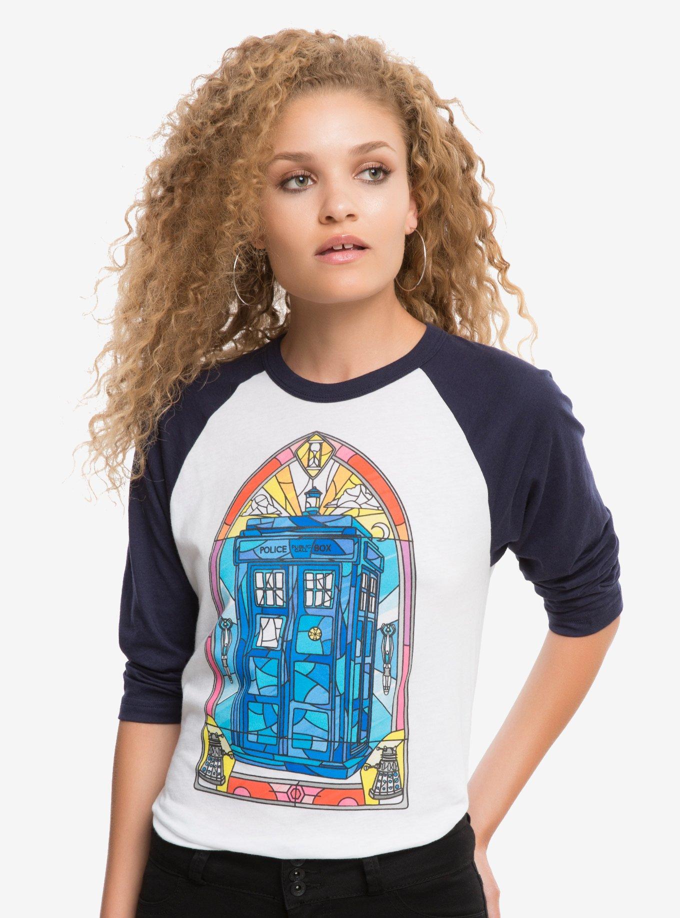 Doctor Who Stained Glass TARDIS Raglan, WHITE, hi-res