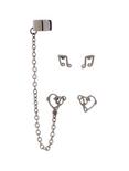 Blackheart Hematite Music Note Cuff Earring Set, , hi-res