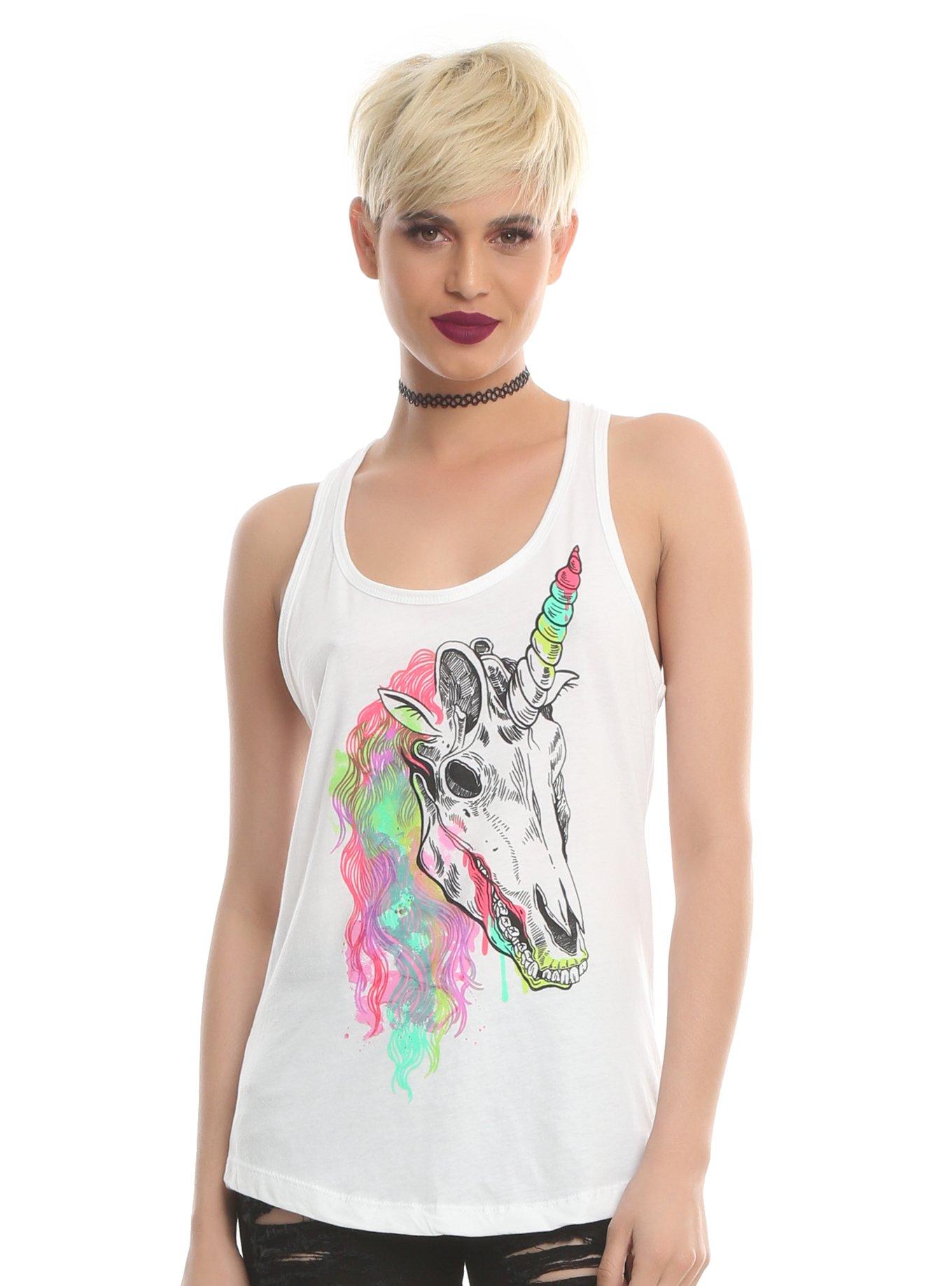 Rainbow Unicorn Skull Girls Tank Top, WHITE, hi-res