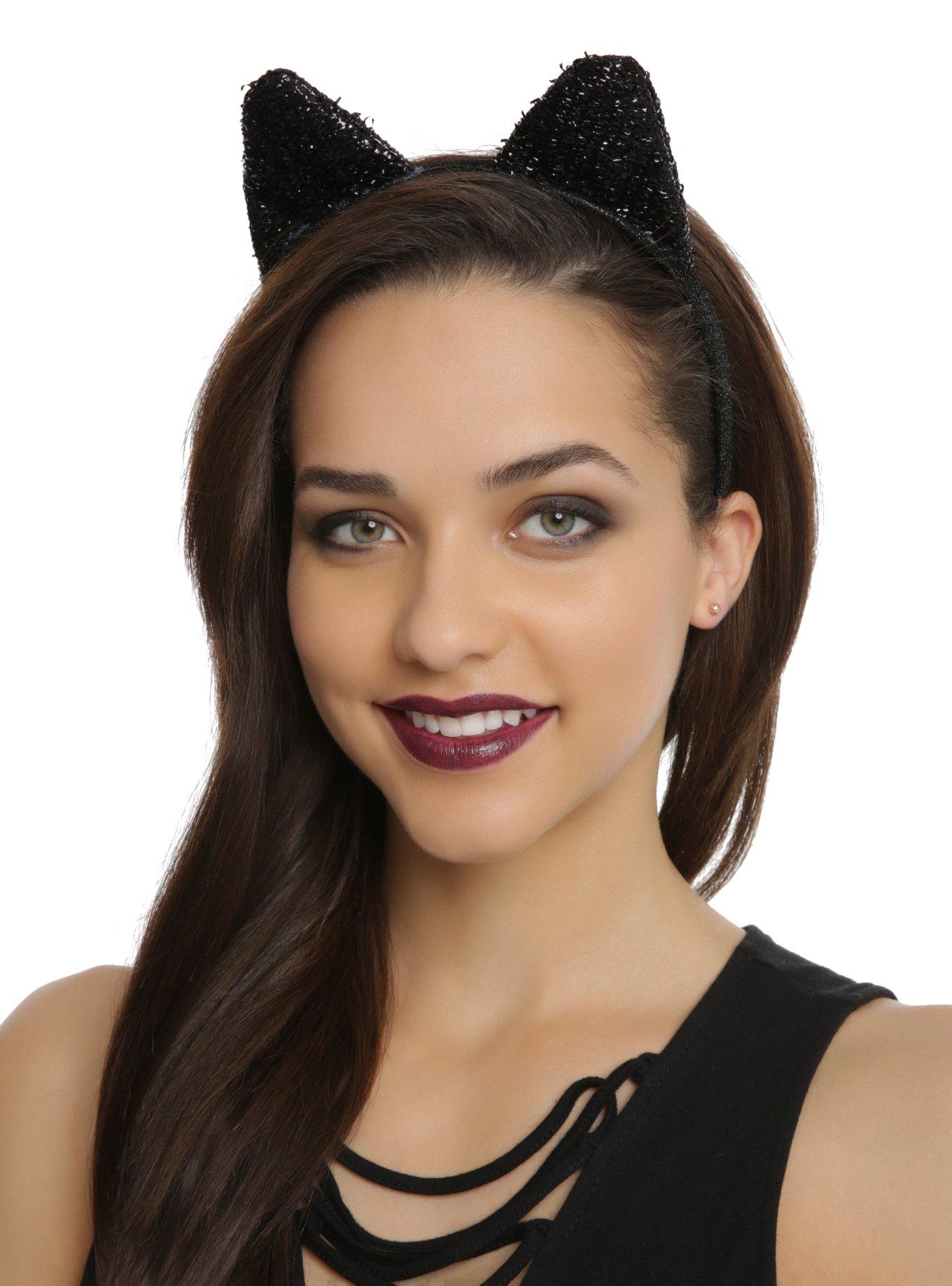 Black Tinsel Cat Ear Headband | Hot Topic