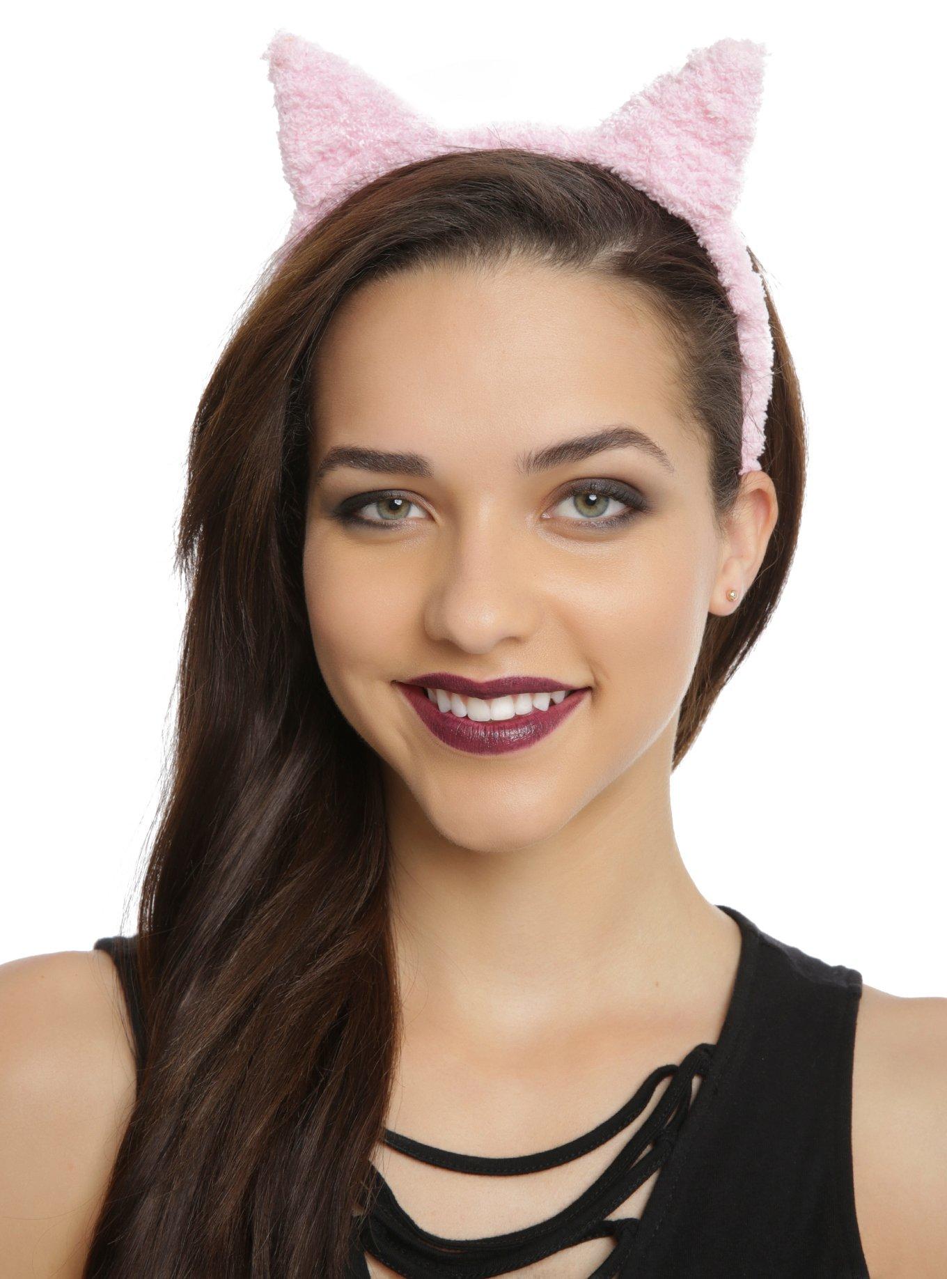 Pink Fuzzy Cat Ear Headband, , hi-res