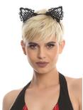 Black Lacy Cat Ear Headband, , hi-res