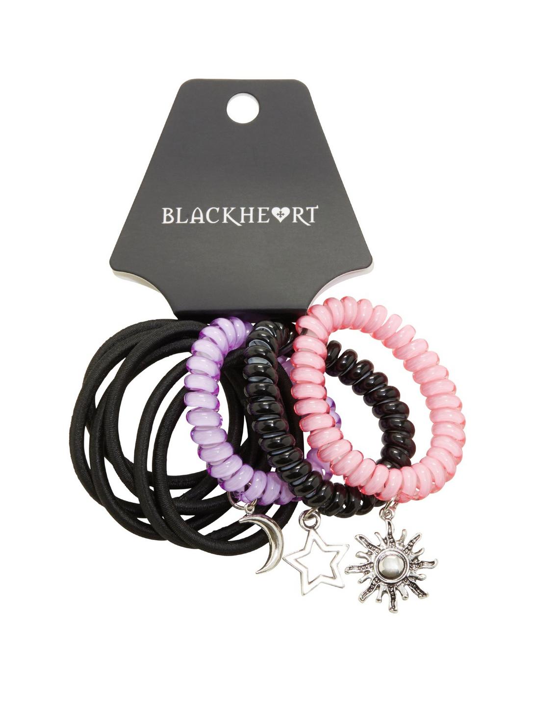 Blackheart Sun And Moon Charm Spiral Hair Tie Set, , hi-res