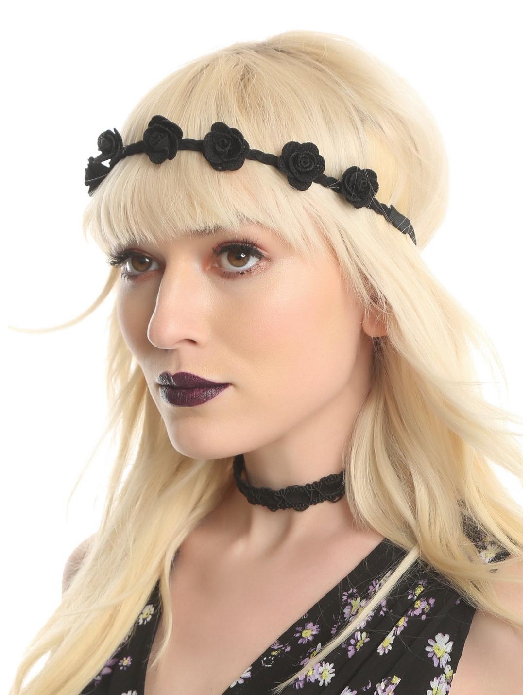 Black Flower Elasticized Headband 3 Pack, , hi-res