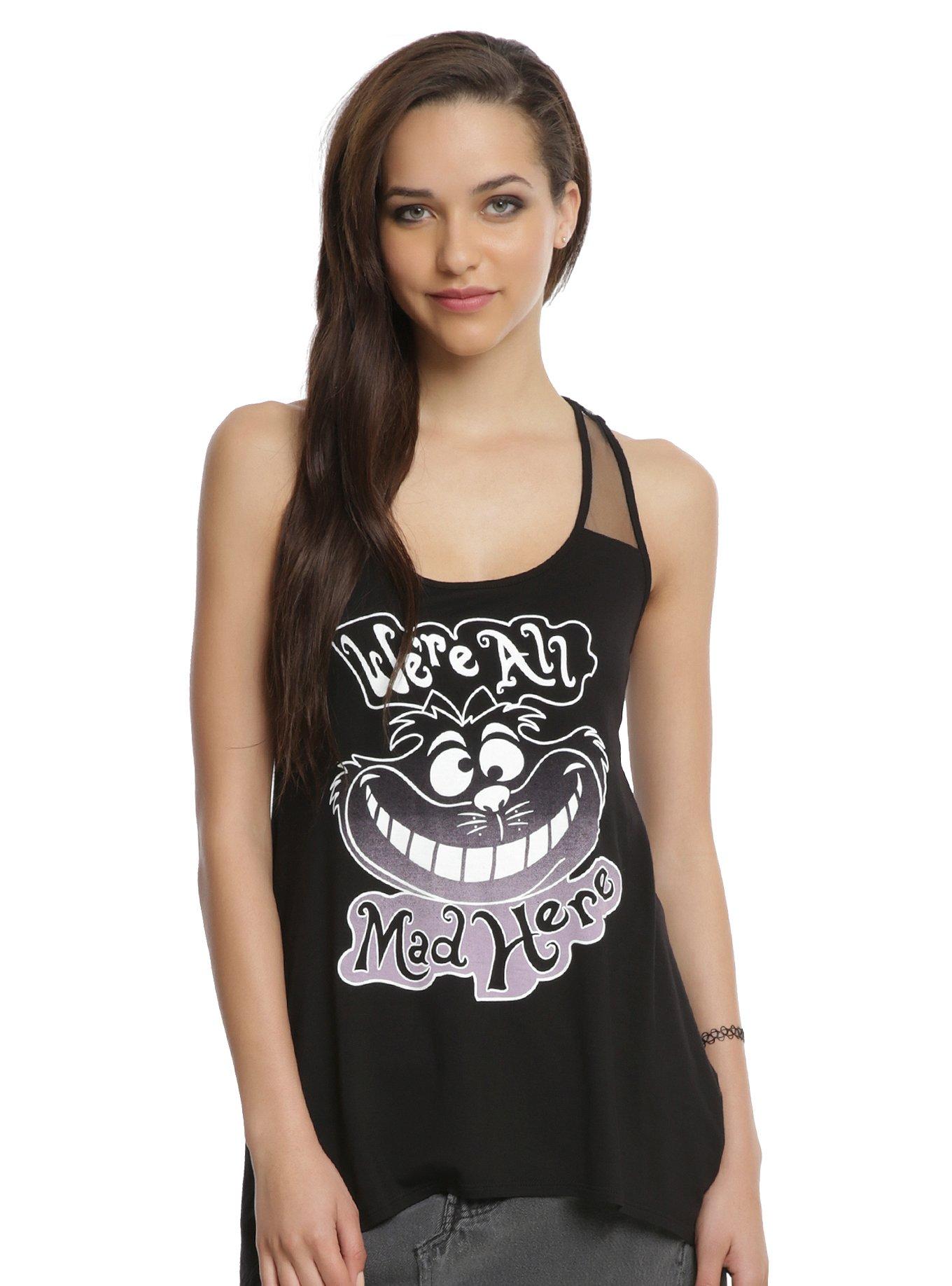 Disney Alice In Wonderland We're All Mad Here Cheshire Cat Girls Tank Top, BLACK, hi-res