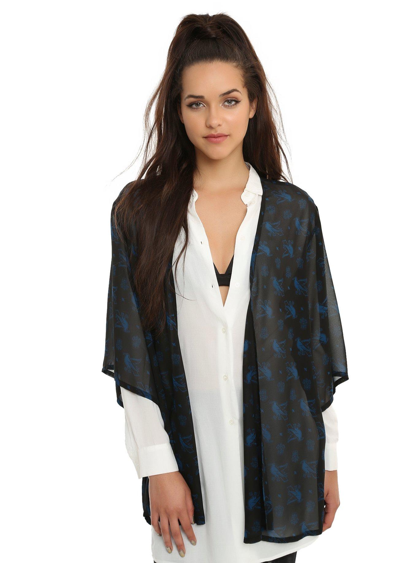 Harry Potter Ravenclaw Crest Chiffon Kimono, BLACK, hi-res