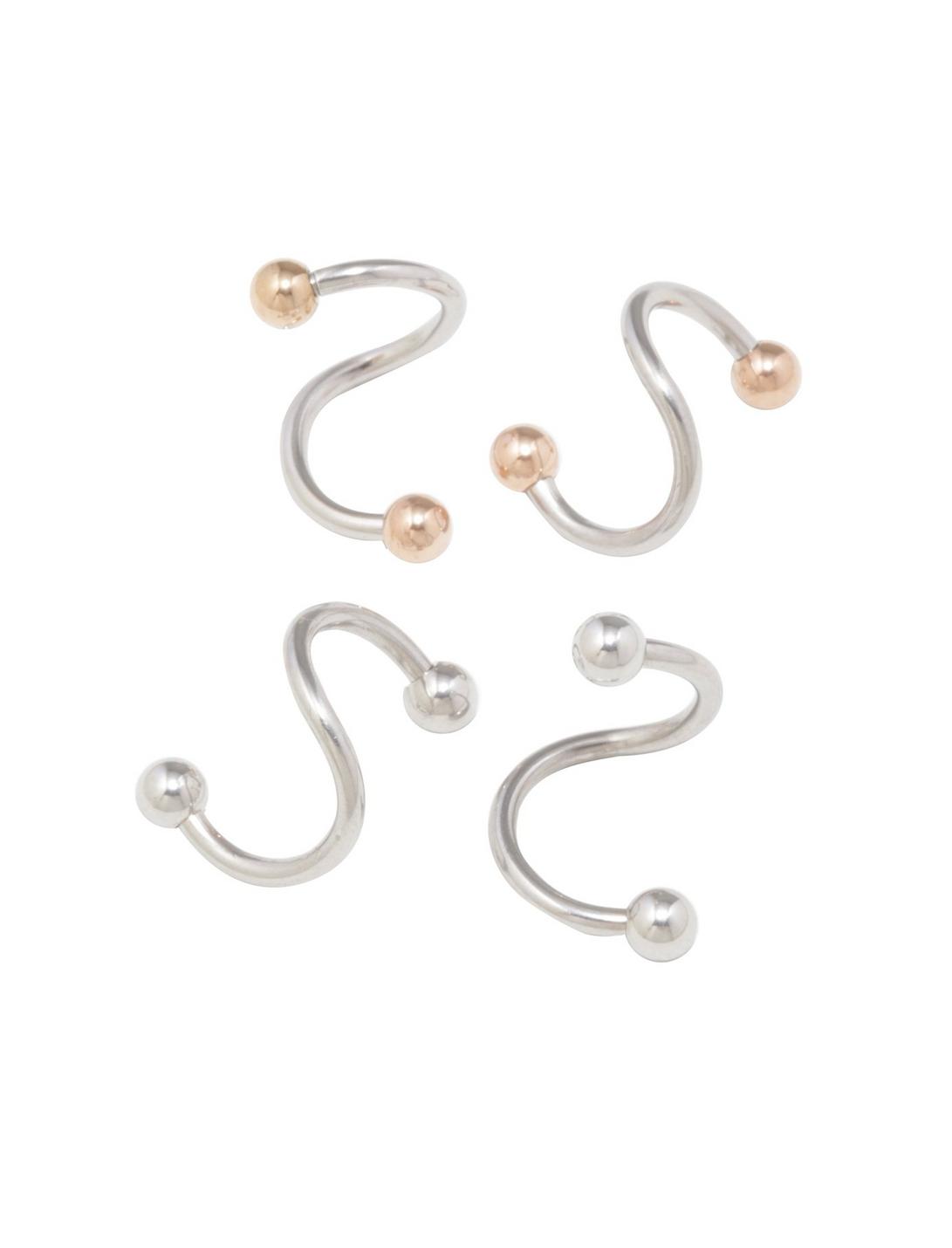 Steel Rose Gold & Silver Twist Circular Barbell 4 Pack, GOLD, hi-res