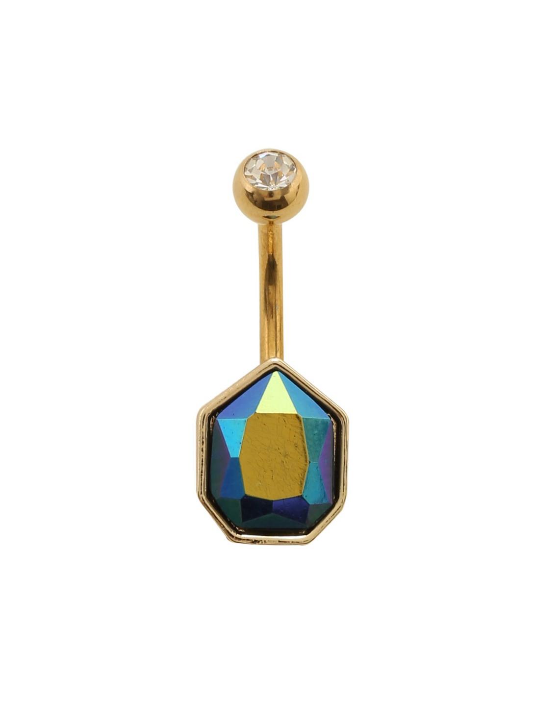 14G Gold Rainbow Faceted Navel Barbell, , hi-res
