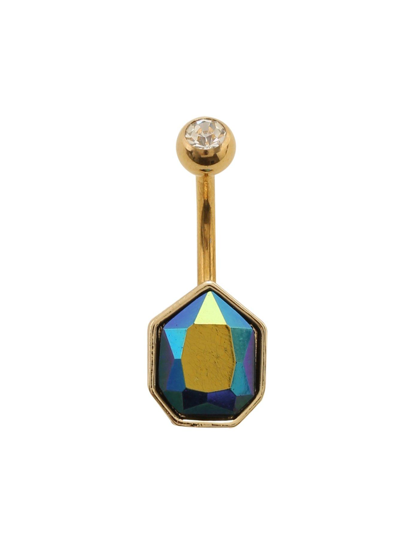14G Gold Rainbow Faceted Navel Barbell, , hi-res