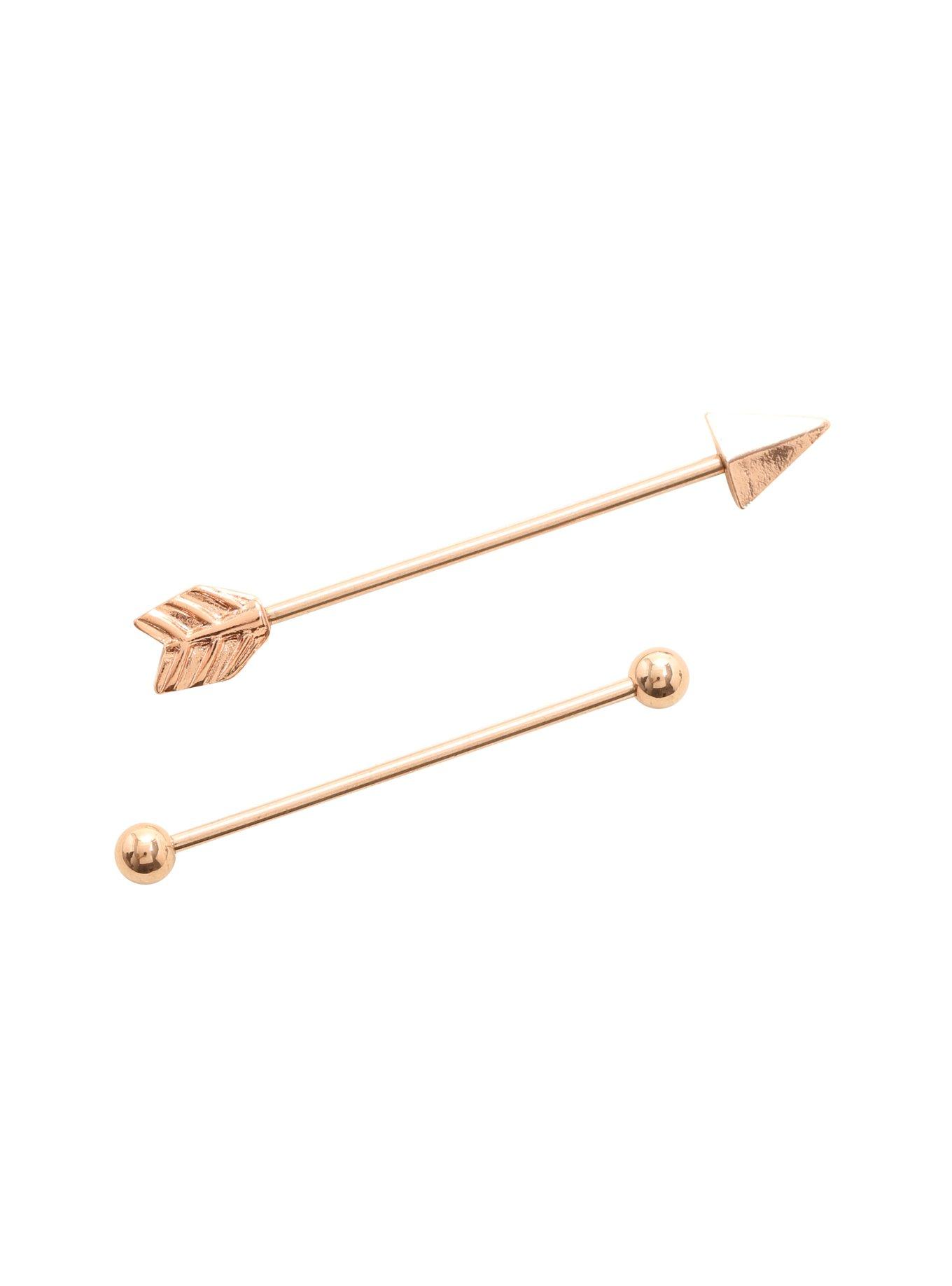 14G Rose Gold Arrow Industrial Barbell 2 Pack, , hi-res