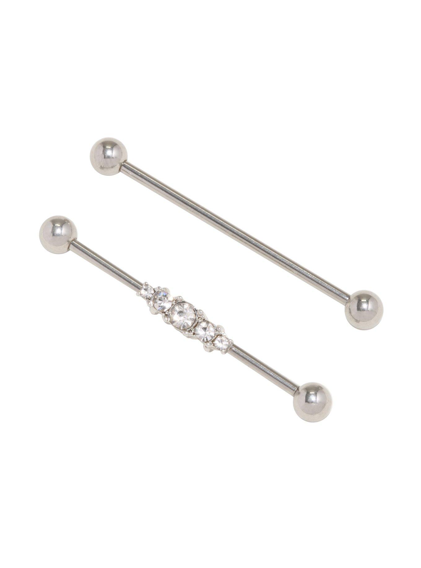 Steel CZ Cluster Industrial Barbell 2 Pack, , hi-res