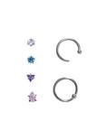 Steel Faceted Multi-Color CZ Shaped Nose Jewelry 6 Pack, MULTI, hi-res