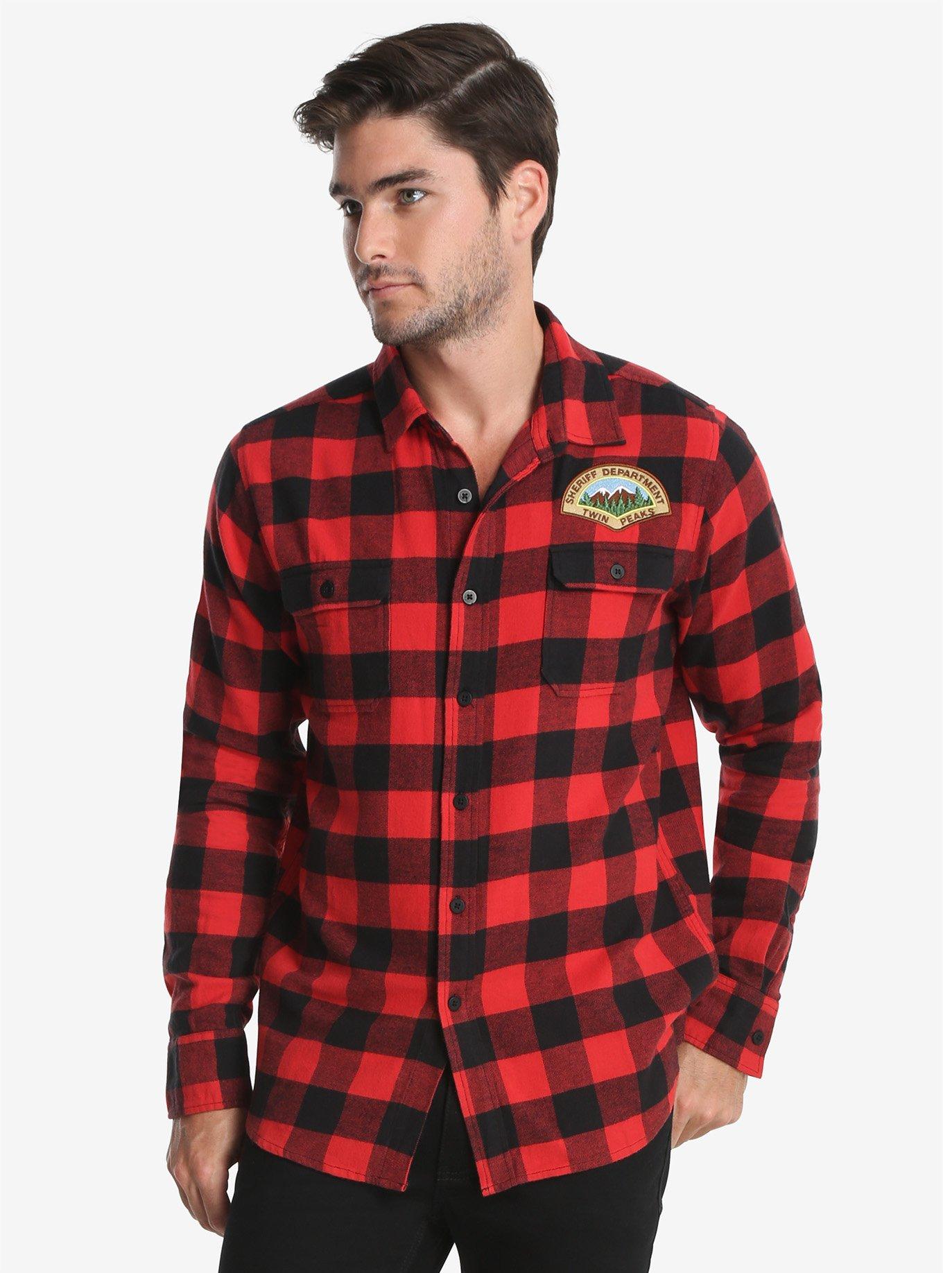 Twin Peaks Sheriff Department Flannel Button-Up, RED, hi-res