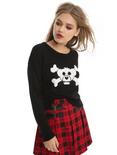 Hot Topic X Build-A-Bear Furry N’ Fierce Bear & Crossbones Girls Sweater, BLACK, hi-res