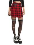 Hot Topic X Build-A-Bear Furry N’ Fierce Bear & Crossbones Plaid Pleated Skirt, RED, hi-res