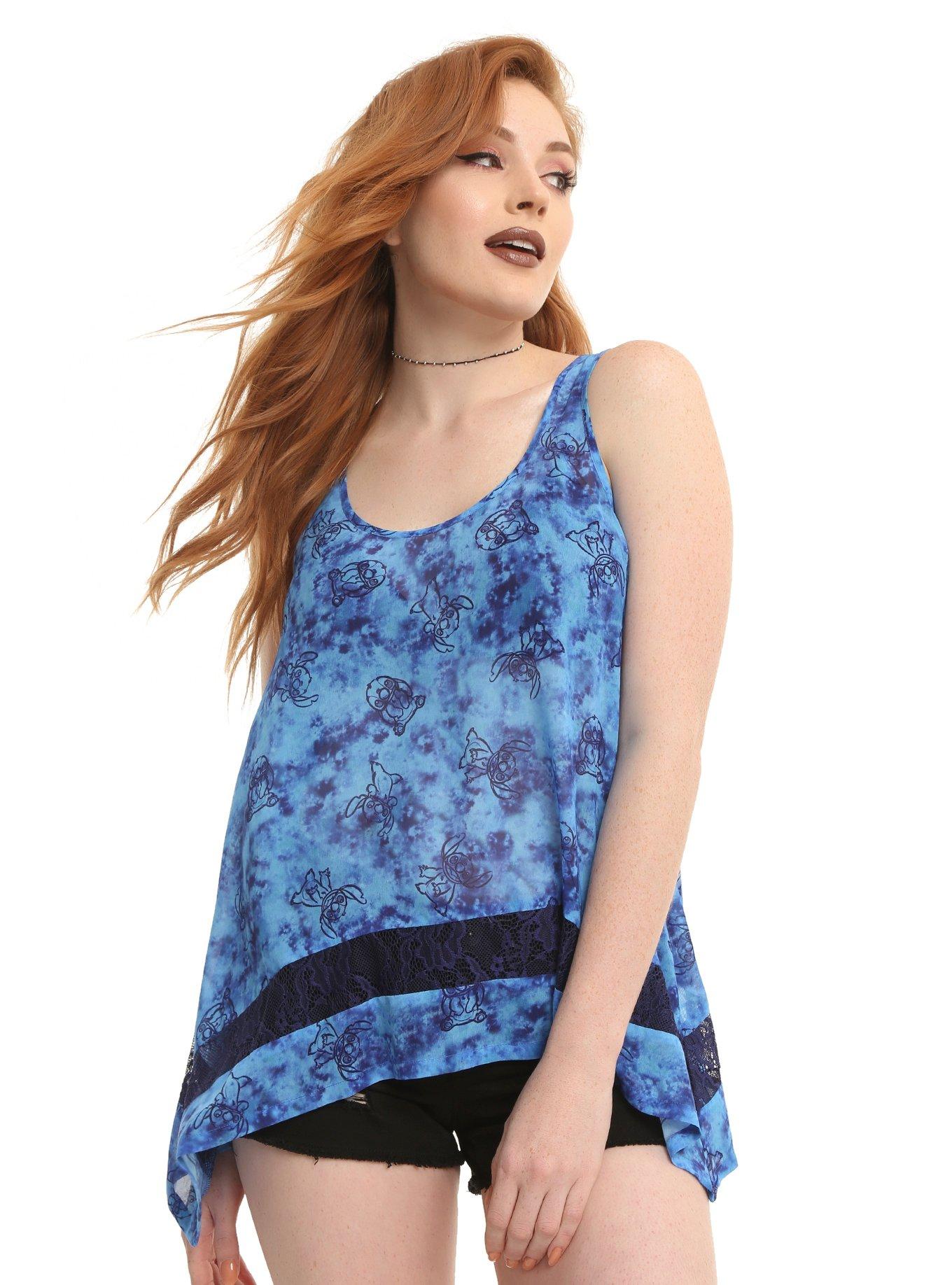 Disney Lilo & Stitch Blue Tie Dye Girls Chiffon Tank Top, BLUE, hi-res