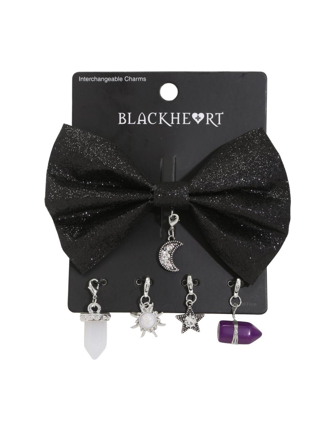 Blackheart Interchangeable Charm Black Glitter Hair Bow, , hi-res