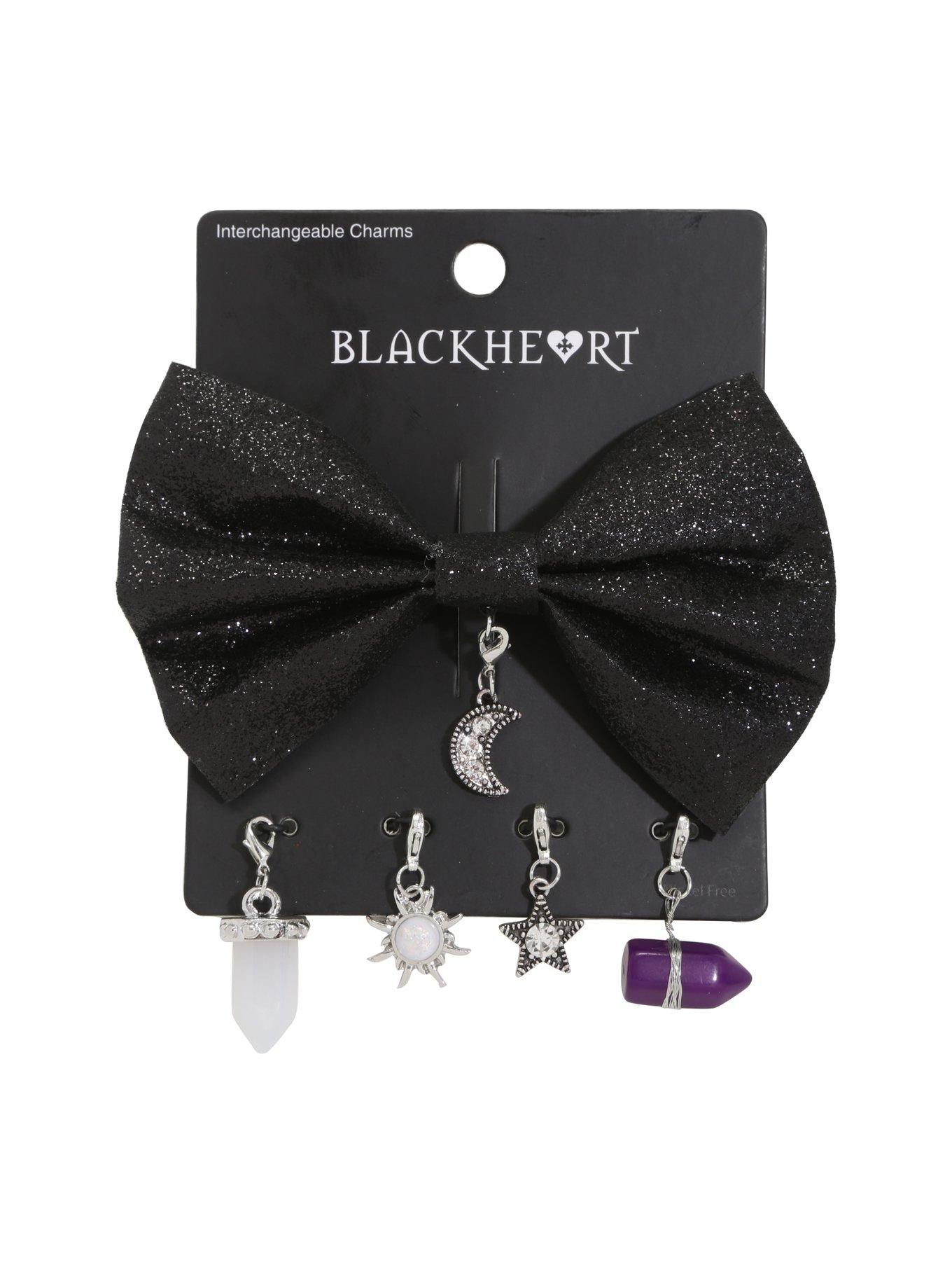 Blackheart Interchangeable Charm Black Glitter Hair Bow, , hi-res