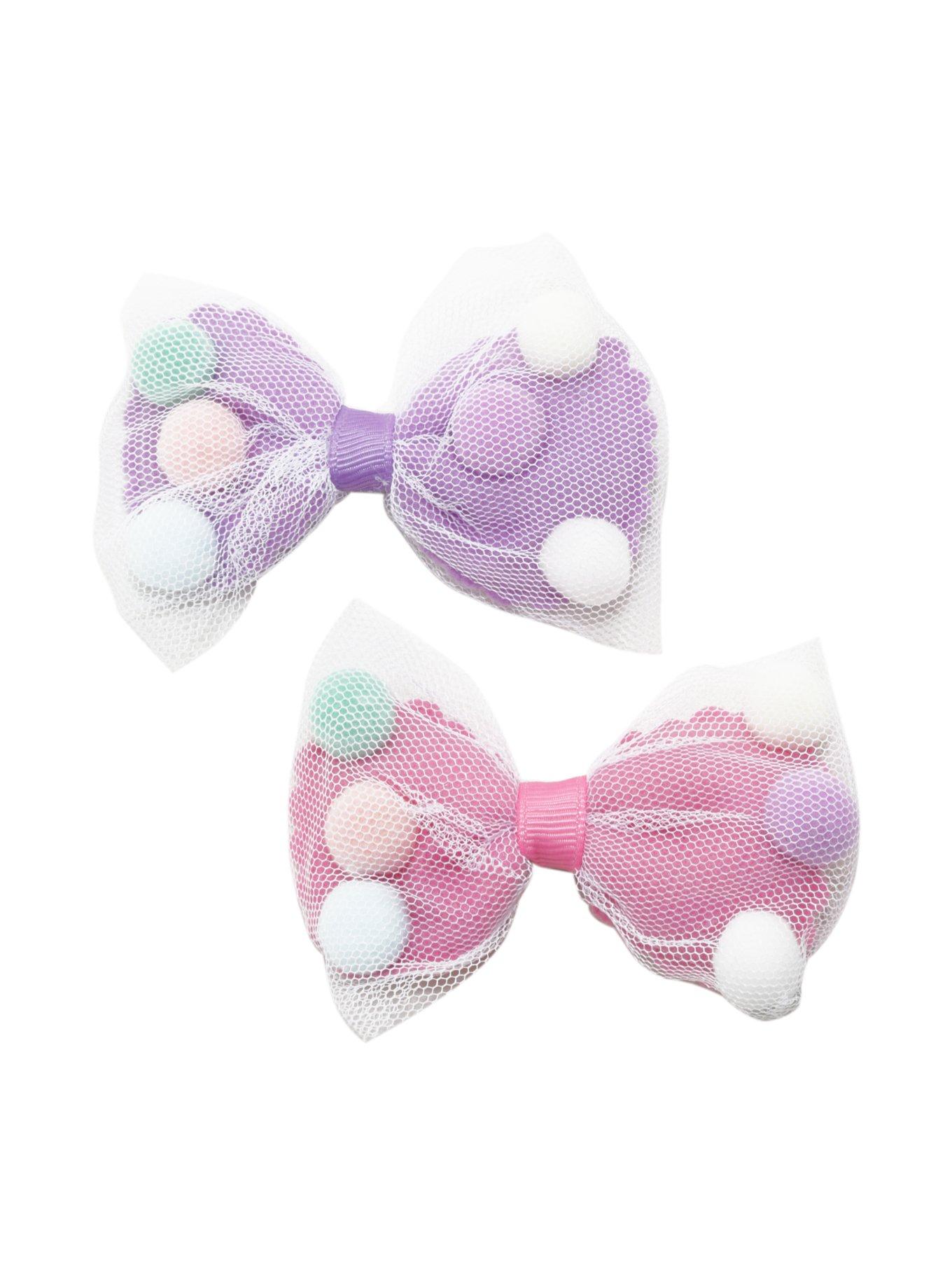 Blackheart Puffy Pastel Pom Pom Hair Bow Set, , hi-res