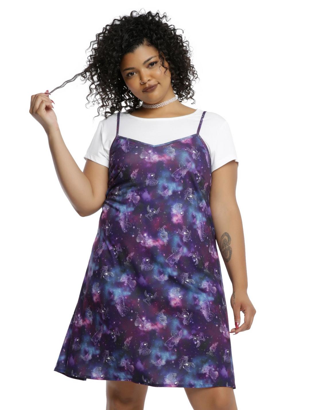 Disney Lilo & Stitch Galaxy Slip Dress Plus Size, BLUE, hi-res