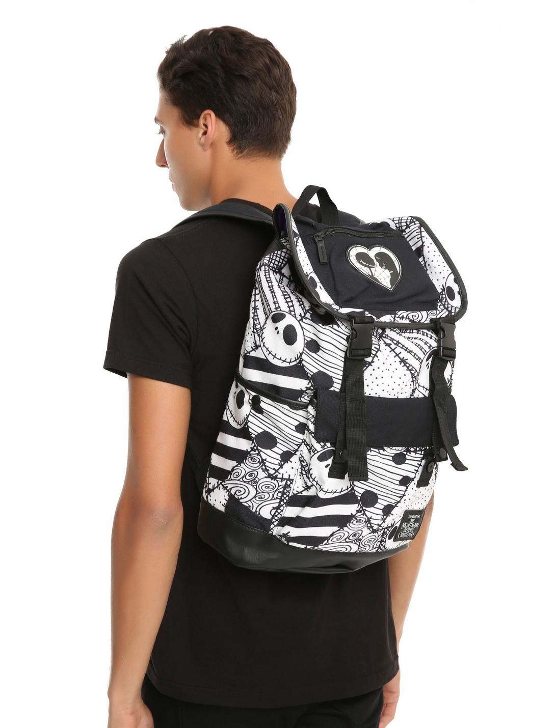The Nightmare Before Christmas Black & White Jack & Sally Dress Print Slouch Backpack, , hi-res