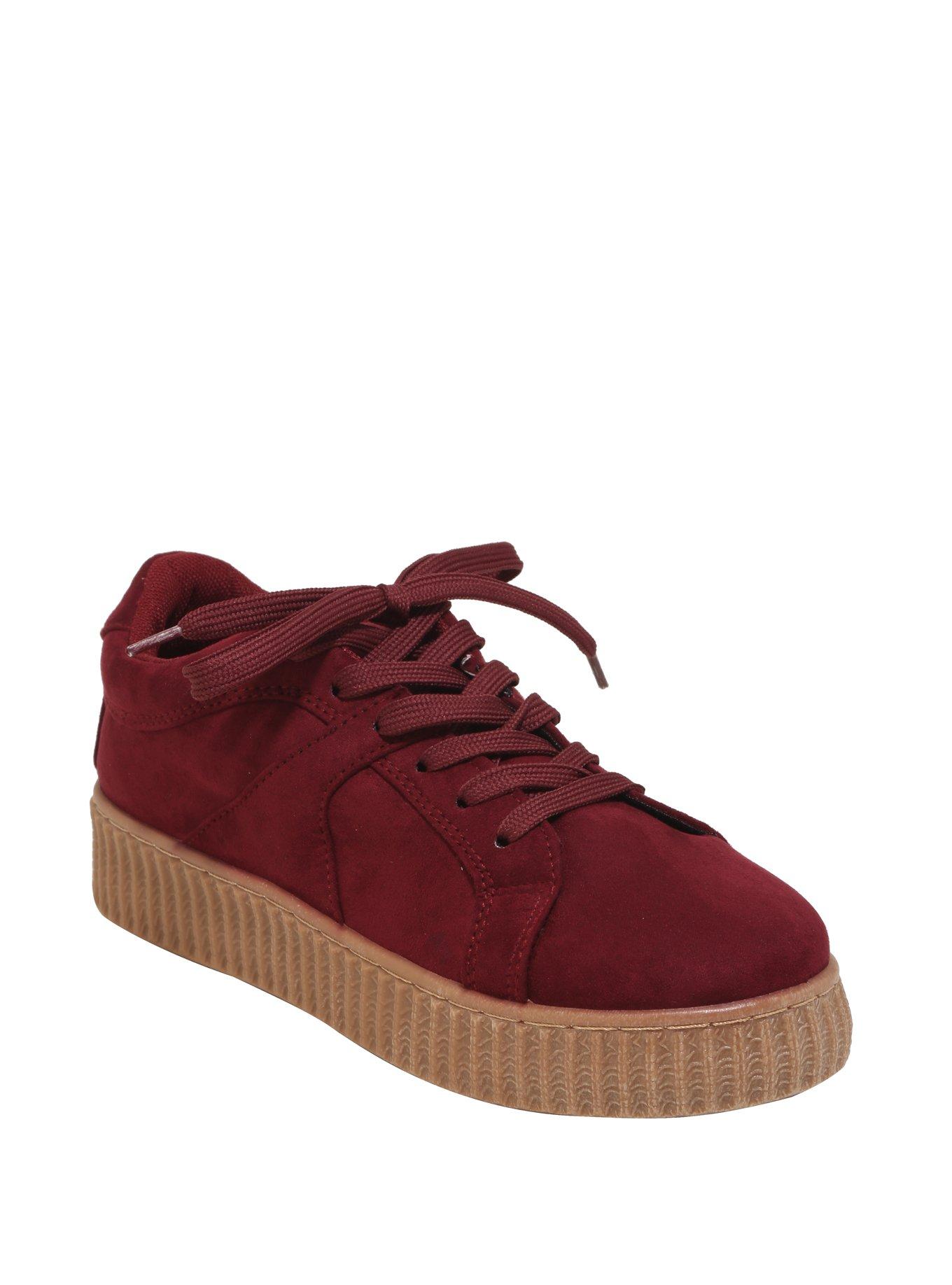 Burgundy Suede Athletic Low-Top Creepers, BURGUNDY, hi-res