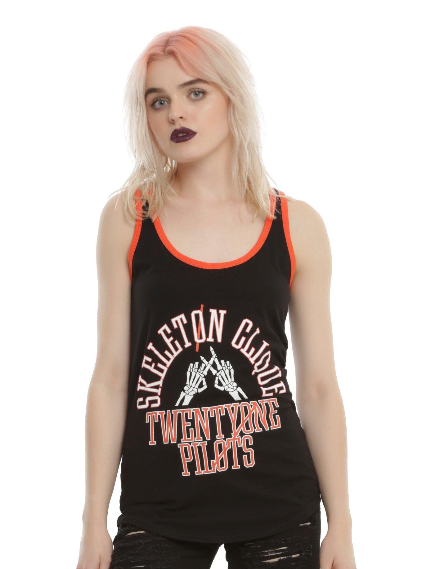 Twenty One Pilots Skeleton Clique Girls Ringer Tank Top, BLACK, hi-res