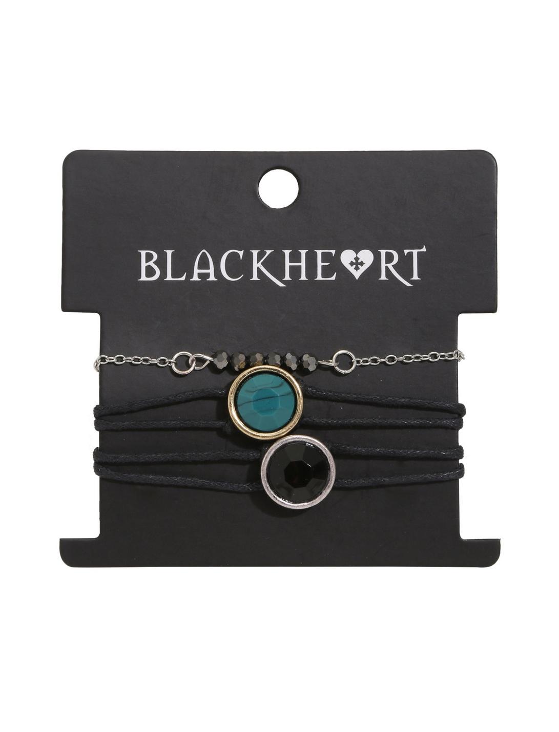Blackheart Turquoise & Black Gem Cord Bracelet Set, , hi-res
