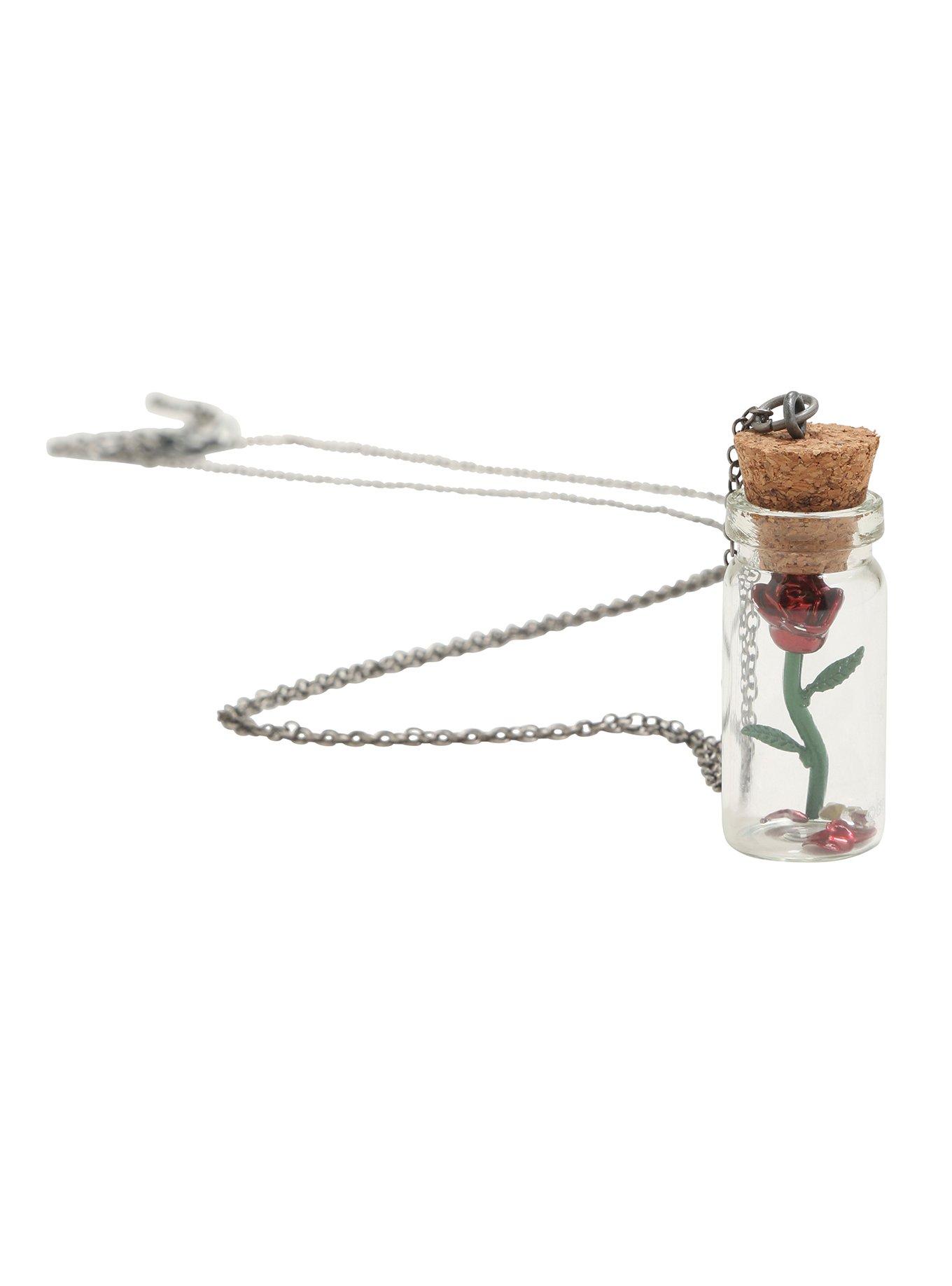 Disney Beauty And The Beast Rose Charm Cork Bottle Necklace, , hi-res