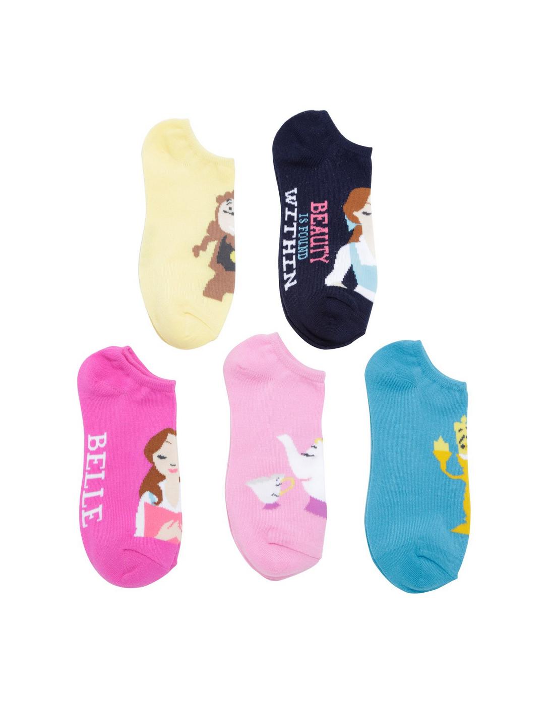 Disney Beauty And The Beast Chibi No-Show Socks 5 Pair, , hi-res